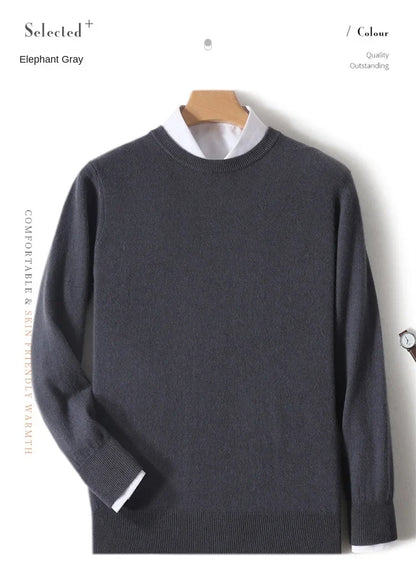 Herren Rundhals Pullover Langarm Feinstrick Basic