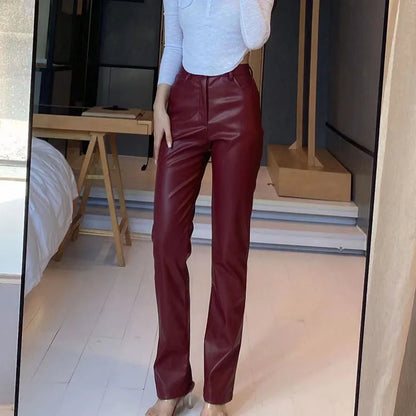 Damen Kunstleder Hose Weites Bein – Hochgeschnittene Hose mit glänzender Optik in verschiedenen Farben