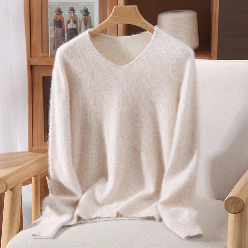 Damen Pullover V-Ausschnitt Langarm Weiches Material