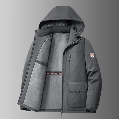 Herren Winterjacke mit Kapuze Gefüttert Khaki