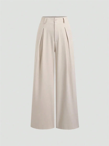 Damen Marlenehose mit weitem Bein, hoher Taille und Falten