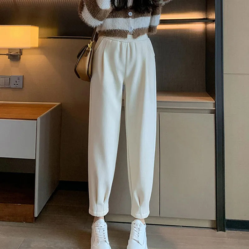 Damen Cordhose gefüttert mit Plüsch weites Bein Beige