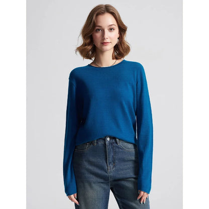 Damen Langarm Pullover Rundhalsausschnitt Uni Basic