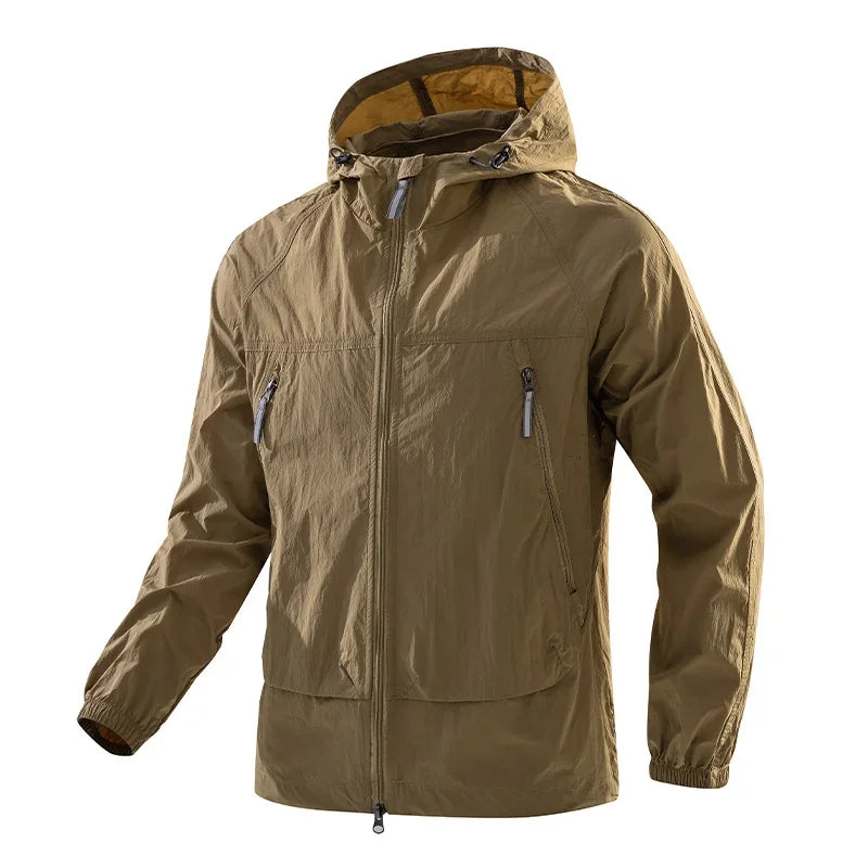 Leichte Kapuzenjacke Unisex Windjacke mit Reißverschlusstaschen Grün