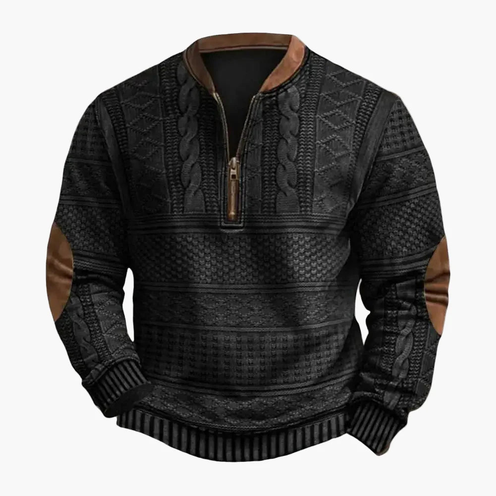 Herren Sweatshirt Halb-Reißverschluss Steppmuster Patchwork Outdoor Freizeitpullover