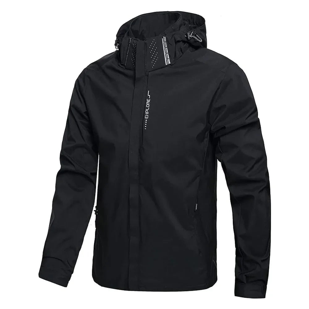 Herren Outdoor Jacke mit Kapuze & Reißverschluss – Schwarz