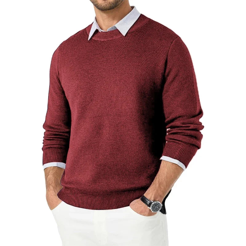 Herren Rundhals Pullover Langarm Basic Strickpullover für Männer