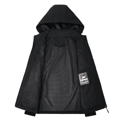 Herren Outdoor Jacke mit Kapuze & Reißverschluss – Schwarz