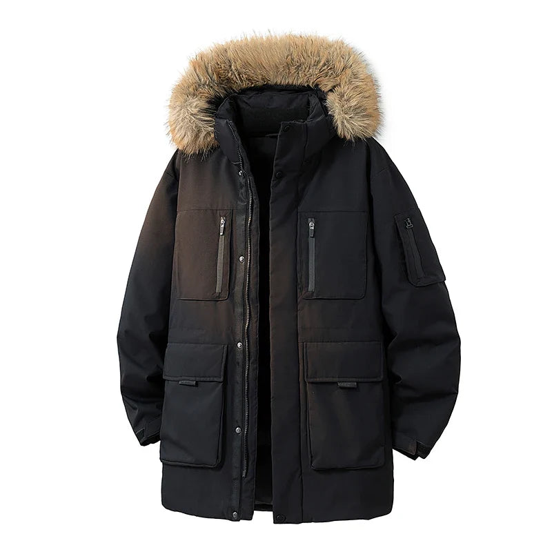 Winterparka Herren mit Fellkapuze Warm Gefüttert Mehrere Taschen