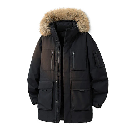 Winterparka Herren mit Fellkapuze Warm Gefüttert Mehrere Taschen