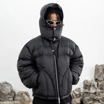 Kurze Steppjacke mit Kapuze und Reißverschluss für Herren, Schwarz oder Khaki