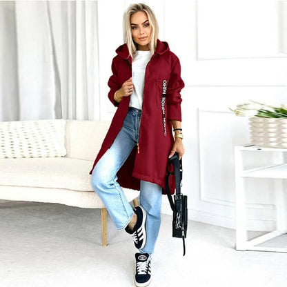 Damen Langer Kapuzenpullover mit Reißverschluss und Fronttasche, Langarm