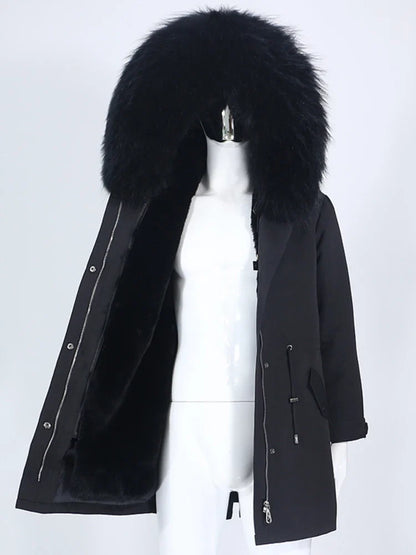 Winterparka mit Kapuze und Futter in Felloptik