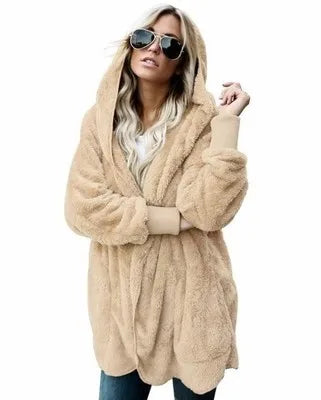 Damen Kuscheliger Teddyfell Cardigan Langarm Offene Vorderseite