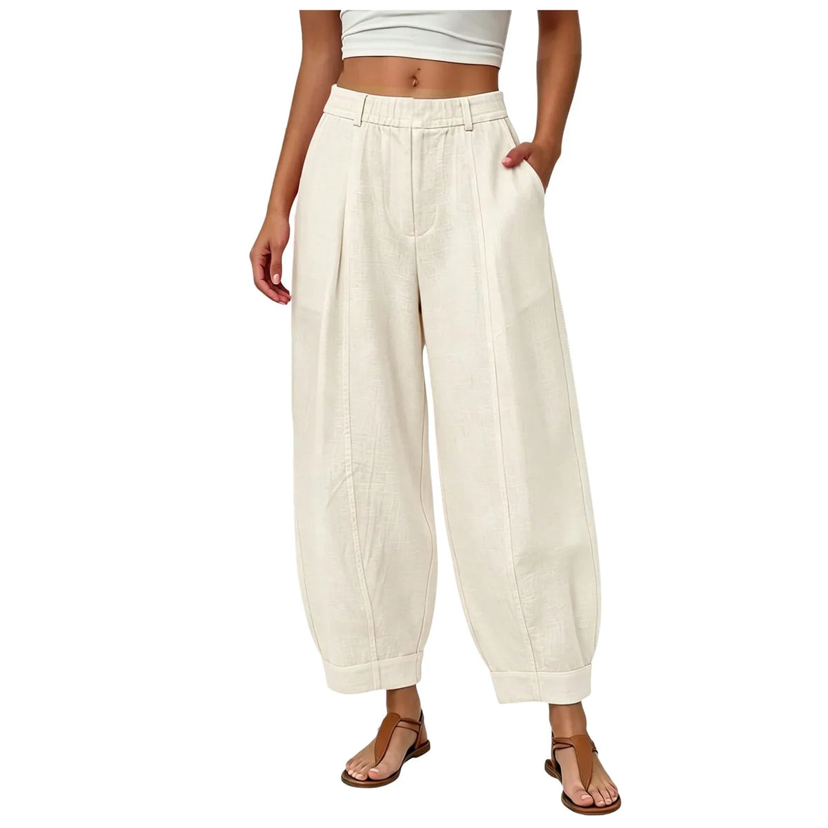 Damen Pumphose Weites Bein High-Waist Freizeithose mit Taschen
