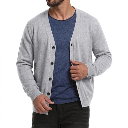 Herren Cardigan V-Ausschnitt Knopfleiste Langarm Basic Strickjacke