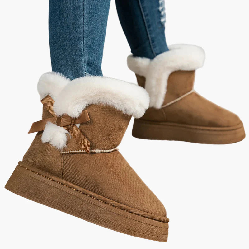 Damen Winter Stiefel mit Fellbesatz und Schleife – Warme, modische Winterboots für Alltag und Freizeit