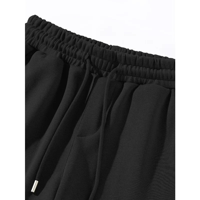 Herren Weite Hose Schwarz Kordelzug Baggy Freizeithose mit Nahtdetails