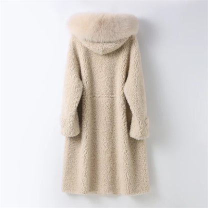 Damen Dufflecoat im Teddy-Look mit Kapuze und Fellkragen Beige