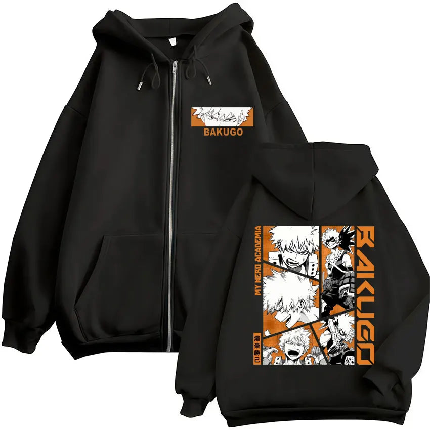 Unisex Reißverschluss Hoodie mit Kordelzug und Motivdruck – Verschiedene Designs