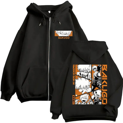 Unisex Reißverschluss Hoodie mit Kordelzug und Motivdruck – Verschiedene Designs