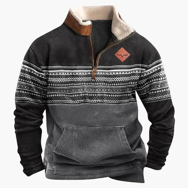 Herren Fleece Pullover mit Ethno Muster und Wildwest-Charme – Outdoor & Freizeit