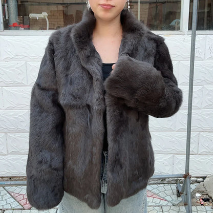 Damen Kurzmantel aus Kunstfell mit Stehkragen luxuriöse Winterjacke