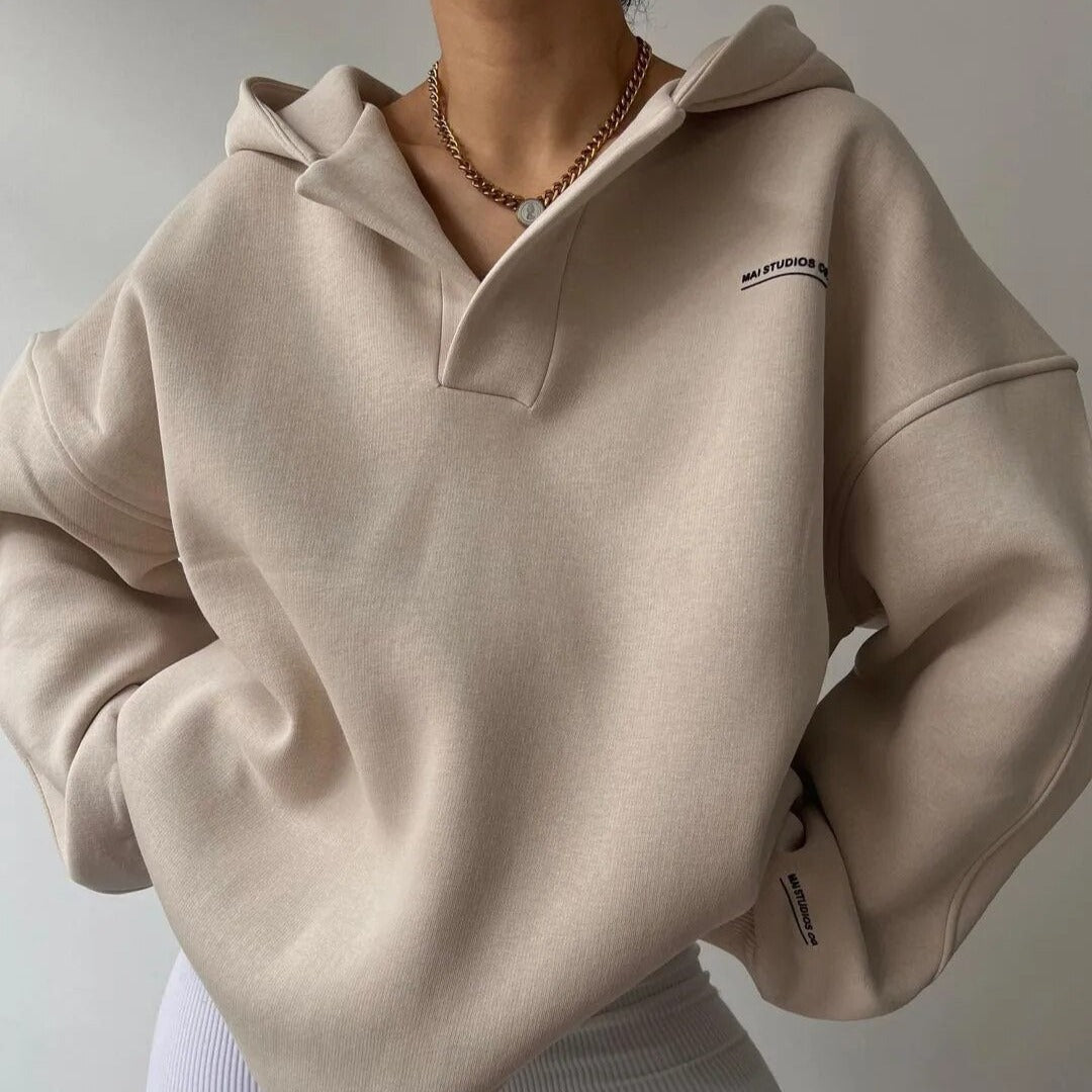 Übergroßer Hoodie für Damen mit Kragen und Kapuze