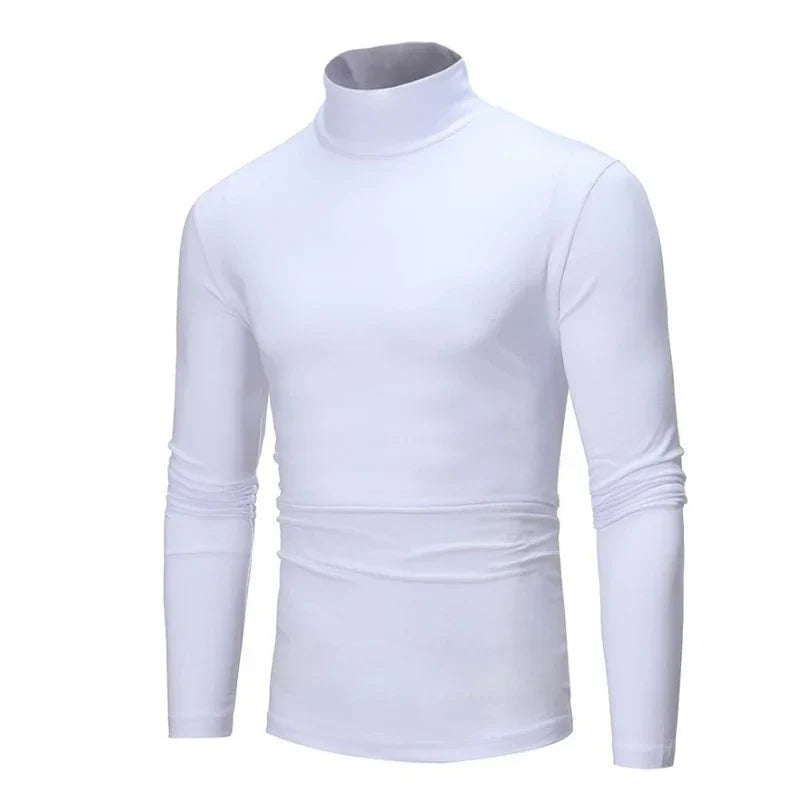 Herren Rollkragenpullover Langarmshirt Eng Anliegend