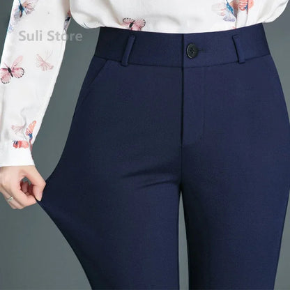 Damen Stoffhose mit geradem Bein, Hohe Taille, Stretch-Material, Elegante Business Hose