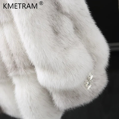 Damen Winterjacke Kunstpelz mit Kapuze Weiß Grau Gestreift