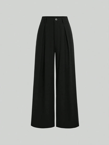 Damen Marlenehose mit weitem Bein, hoher Taille und Falten