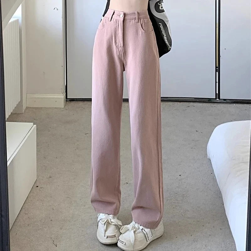 Damen Jeans High Waist Weites Bein Straight Fit