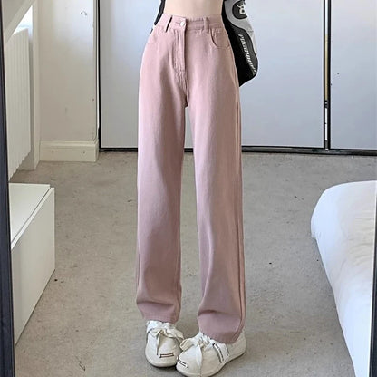 Damen Jeans High Waist Weites Bein Straight Fit