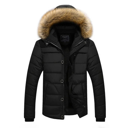 Herren Winter Steppjacke mit Fellkapuze gepolstert