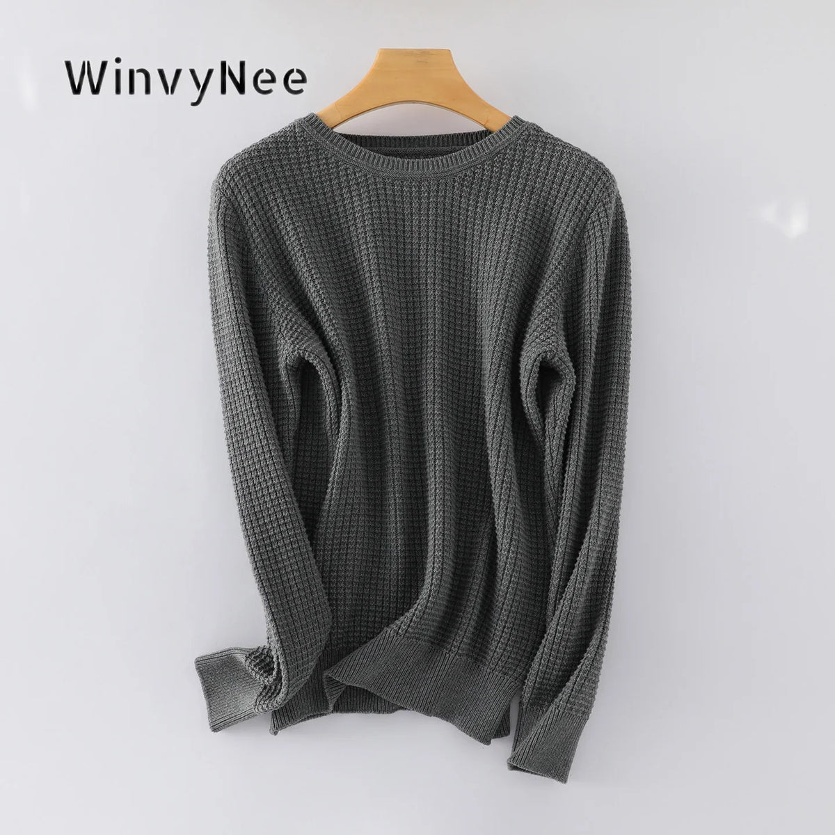 Damen Feinstrickpullover Rundhals Langarm Waffelmuster