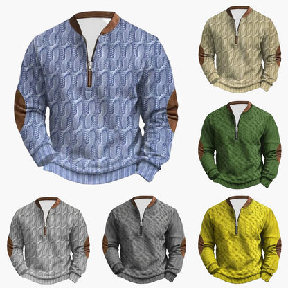 Herren Outdoor Freizeitpullover mit Stehkragen und Reißverschluss – Strickoptik, Langarm, Komfortabel