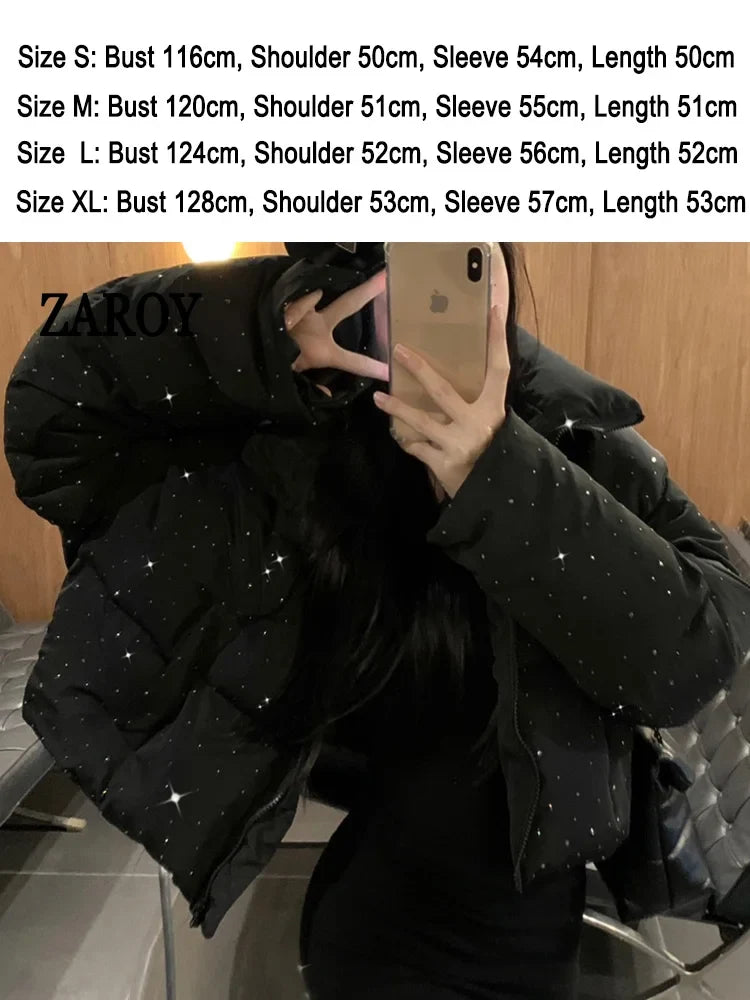 Damen Steppjacke mit Kapuze und Druckknöpfen, Winterjacke gefüttert