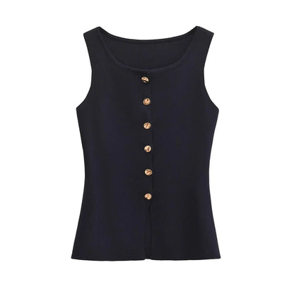 Ärmelloses Damen Top mit Knöpfen - Schwarz oder Weiß
