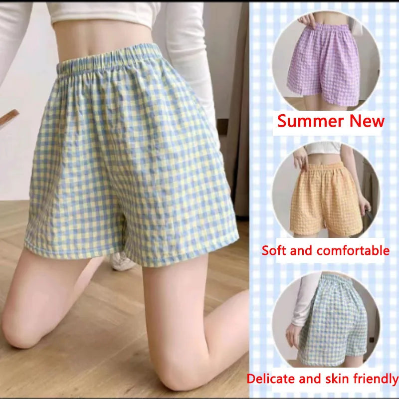 Damen Shorts Karo Muster Elastischer Bund Bequemer Schnitt