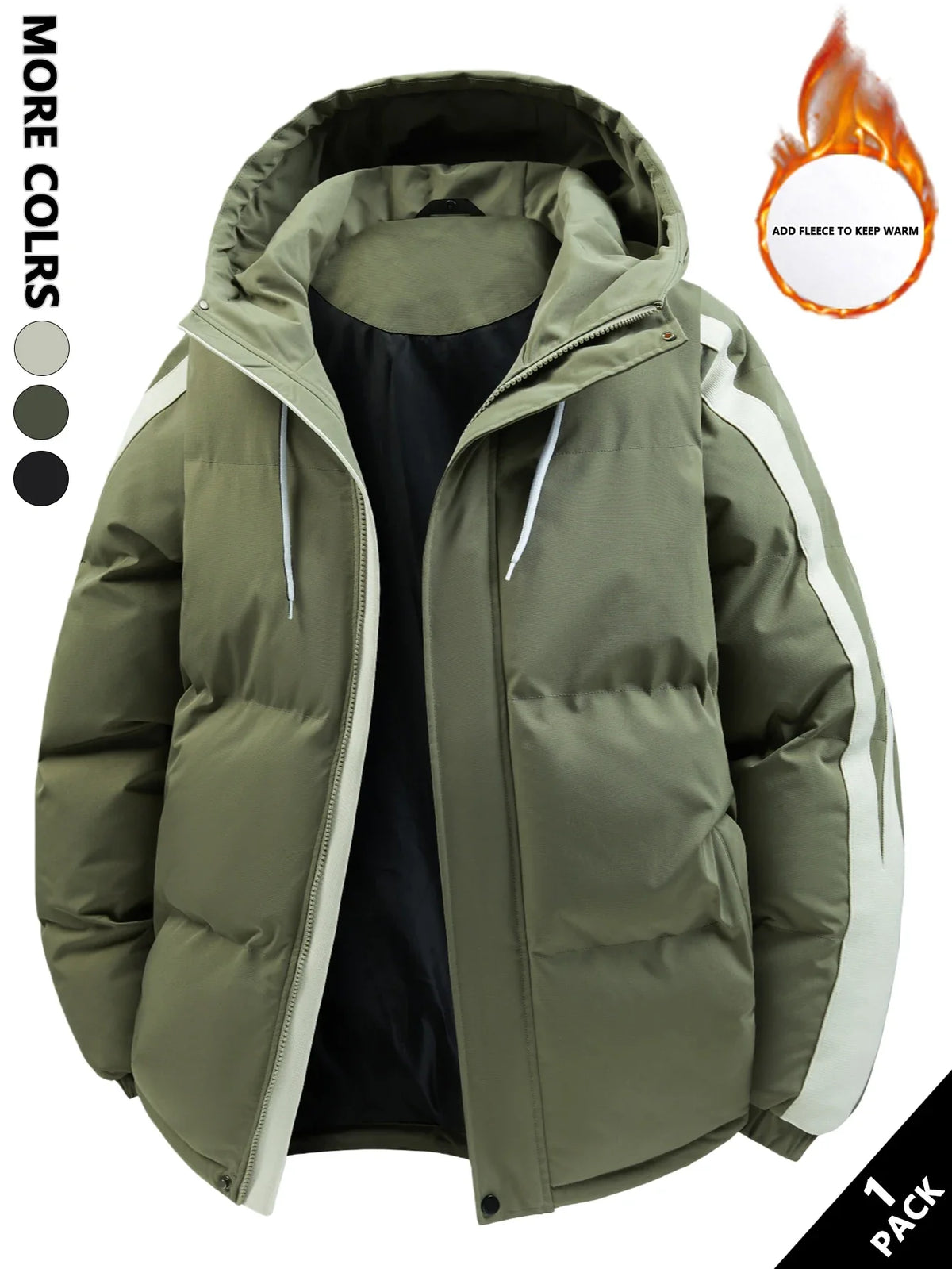 Unisex Winter Steppjacke mit Kapuze und Streifen - Warme Pufferjacke
