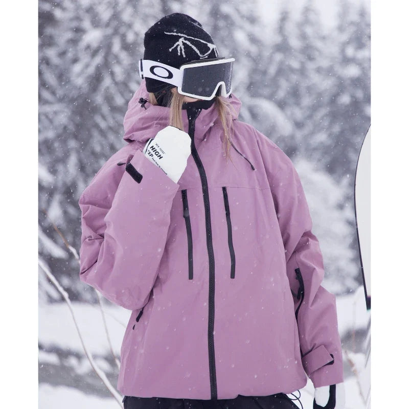 Winter Skijacke mit Kapuze und Reißverschlüssen - Damen Schneejacke Pink