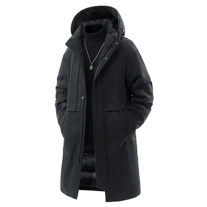 Herren Wintermantel Parka Lang Kapuze Schwarz Grün Grau Übergröße