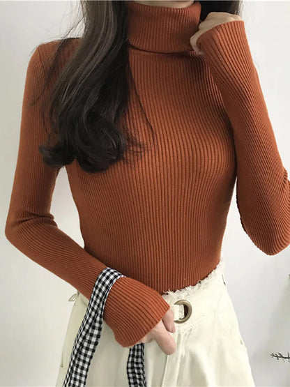 Damen Rollkragenpullover Gerippt Langarm Strickpullover