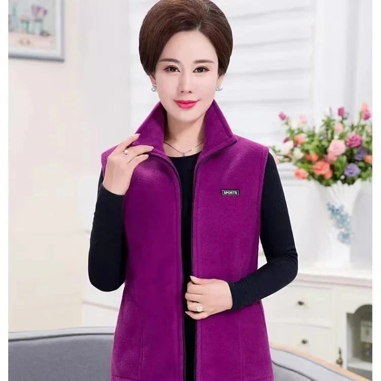 Fleece Weste mit Reißverschluss Stehkragen für Damen