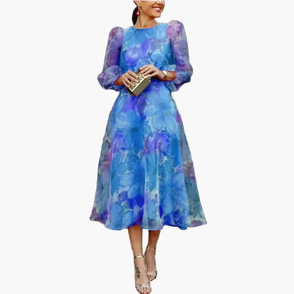 Damen Midikleid Festlich Elegant Florales Chiffonkleid für Hochzeit, Gartenparty & besondere Anlässe