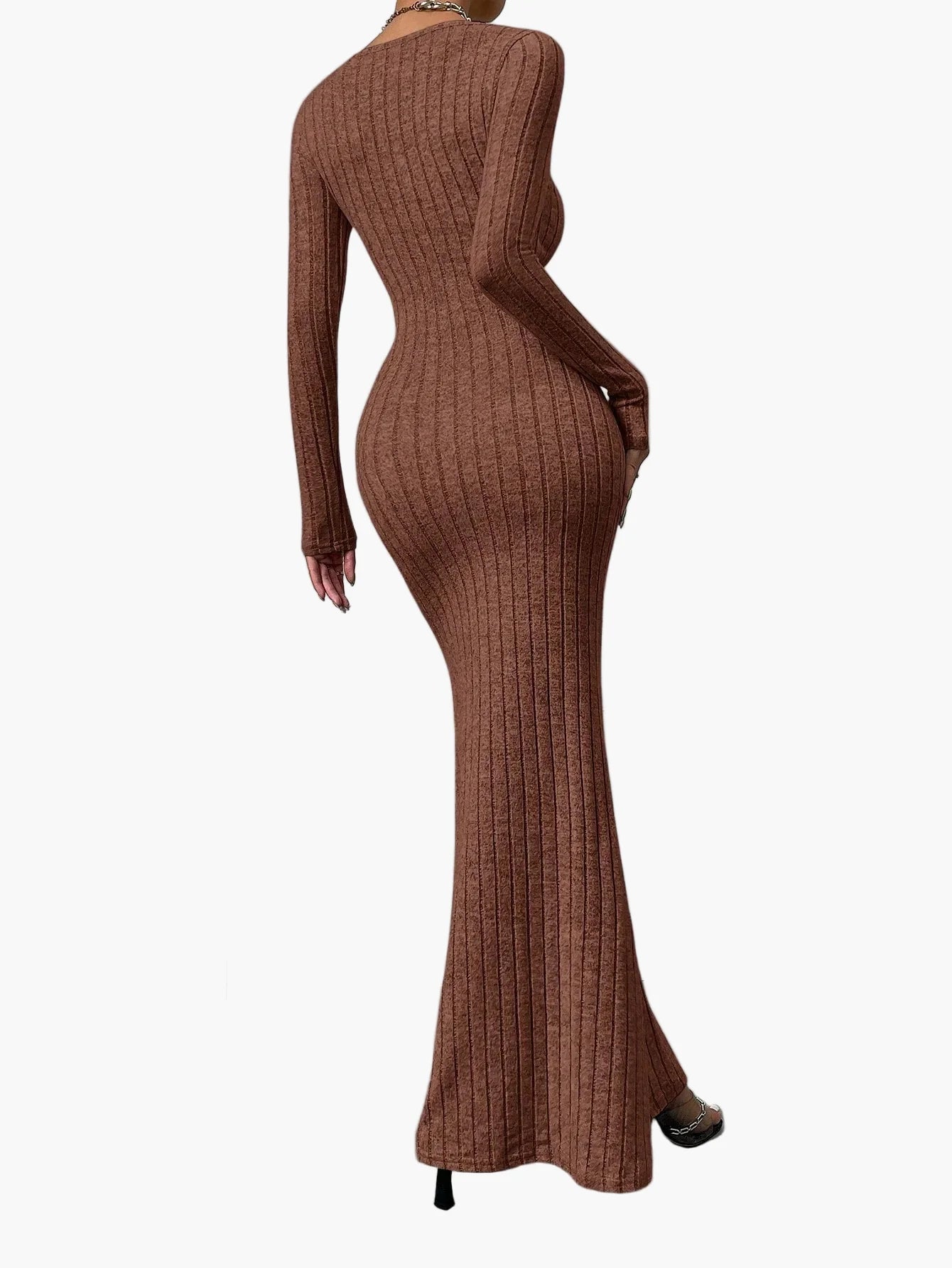 Damen Strick Maxikleid mit Quadrat-Ausschnitt – Elegantes Bodycon Abendkleid