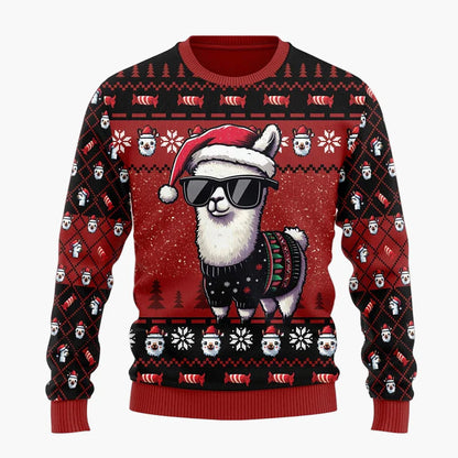 Unisex Weihnachts-Pullover "Cooles Lama" – Festlicher Strickpulli für Damen & Herren