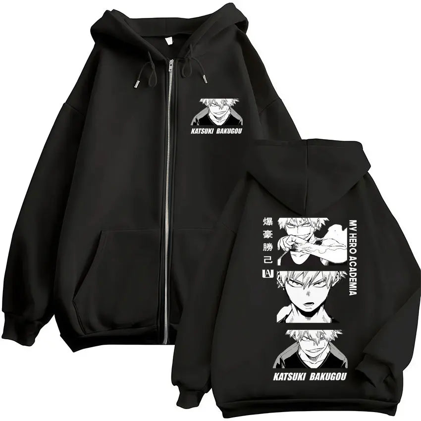 Unisex Reißverschluss Hoodie mit Kordelzug und Motivdruck – Verschiedene Designs