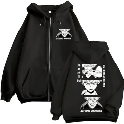 Unisex Reißverschluss Hoodie mit Kordelzug und Motivdruck – Verschiedene Designs